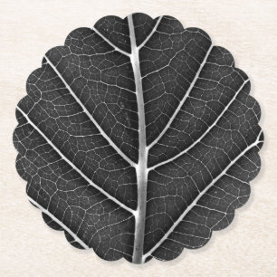 Dessous-de-verre En Papier Feuille lumineuse noir et blanc en gros plan