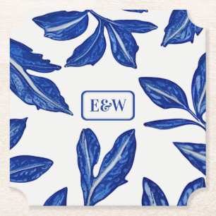 Dessous-de-verre En Papier Feuille vintage avec Monogramme de couple - Bleu &