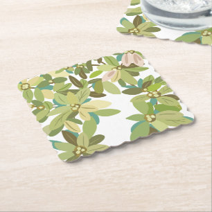 Dessous-de-verre En Papier Feuilles botaniques peintes en vert Art de la verd