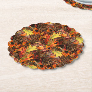 Dessous-de-verre En Papier Feuilles d'automne et pommes de pin Action de grâc