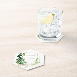 Dessous-de-verre En Papier Feuilles de palmier à aquarelle verte et or tropic