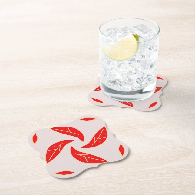 Dessous-de-verre En Papier Feuilles rouges (En situation)