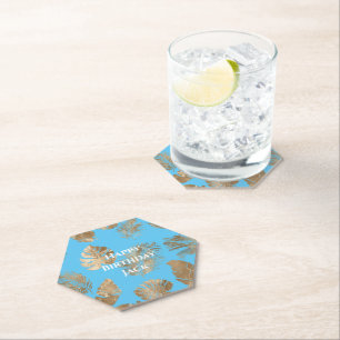 Dessous-de-verre En Papier Feuilles tropicaux Aqua Blue Gold