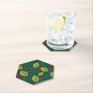 Dessous-de-verre En Papier Feuilles verts, Berries Rouges, Motif Des Feuilles