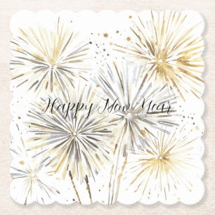 Dessous-de-verre En Papier Feux d'artifice du Nouvel An Argent Or