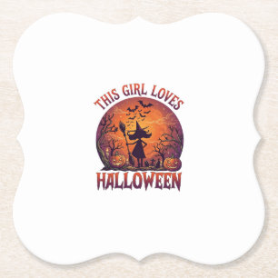Dessous-de-verre En Papier Fille aime Halloween Sorcière Citrouilles Chauves-