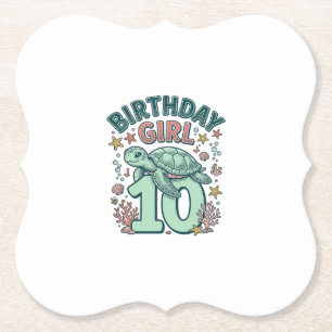 Dessous-de-verre En Papier Fille d'anniversaire 10 Tortue de mer Gravure vint