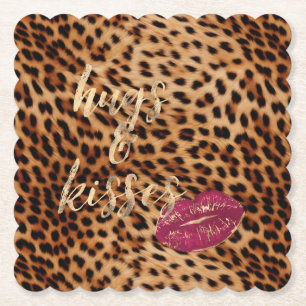 Dessous-de-verre En Papier Fille Glam Leopard Hugs & Kisses Lips
