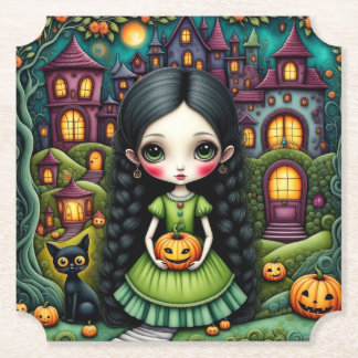 Dessous-de-verre En Papier Fille gothique mignonne citrouille village Hallowe