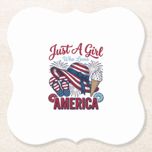 Dessous-de-verre En Papier Fille Patriotique America Été Vintage T-Shirt Desi