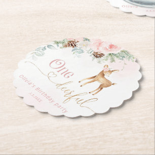 Dessous-de-verre En Papier Fille premier anniversaire hiver Un seul cerf anni