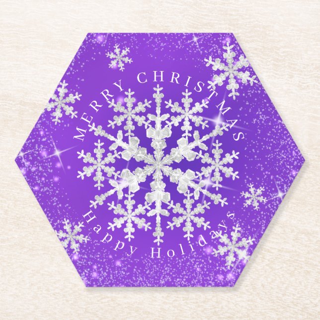 Dessous-de-verre En Papier Flacons de neige violet blanc (Devant)