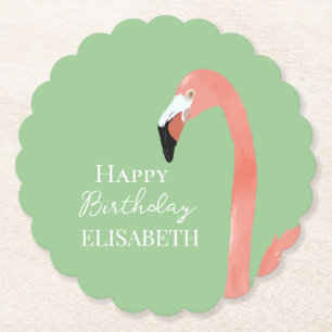 Dessous-de-verre En Papier Flamant rose rose Joyeux Anniversaire Nom personna