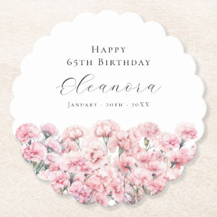Dessous-de-verre En Papier Fleur de naissance Carnation rose pour 65e anniver