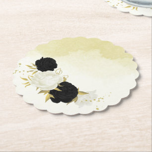 Dessous-de-verre En Papier Fleur élégante noir blanc
