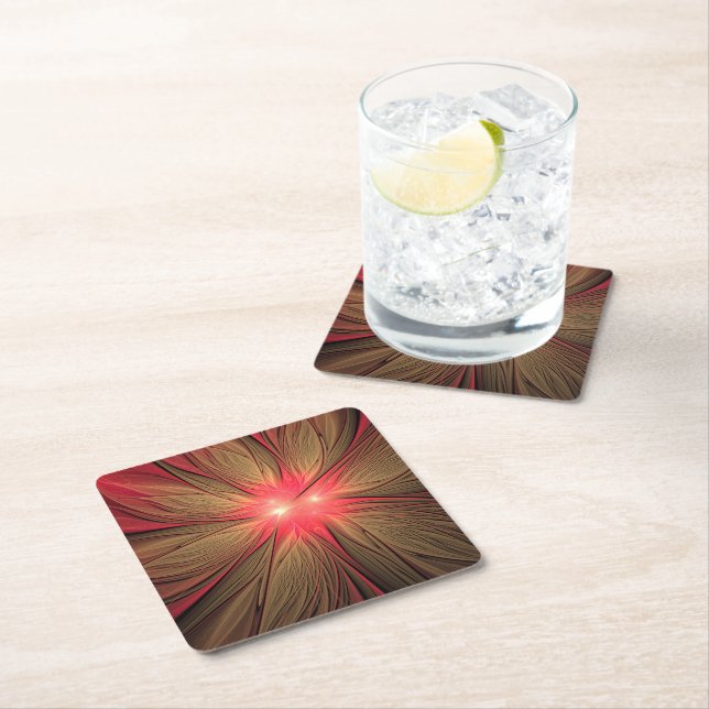 Dessous-de-verre En Papier Fleur fractale de fansy rouge (En situation)