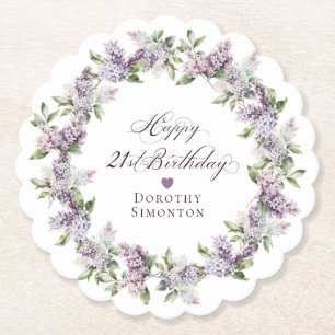 Dessous-de-verre En Papier Fleur Lilac violette personnalisée 21e anniversair