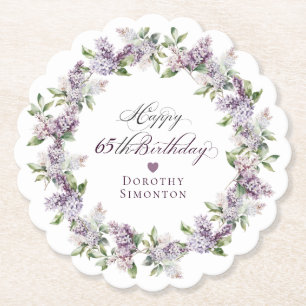 Dessous-de-verre En Papier Fleur Lilac violette personnalisée 65e anniversair