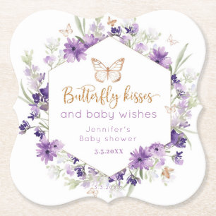 Dessous-de-verre En Papier Fleur sauvage papillon violet embrasse baby shower
