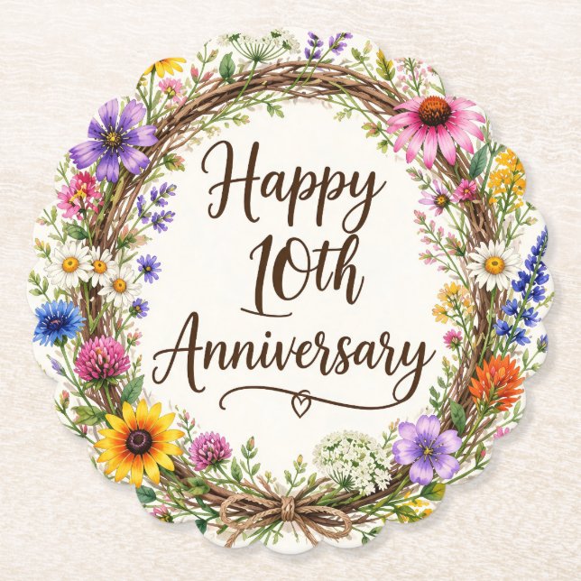 Dessous-de-verre En Papier Fleurs 10e Anniversaire (Devant)