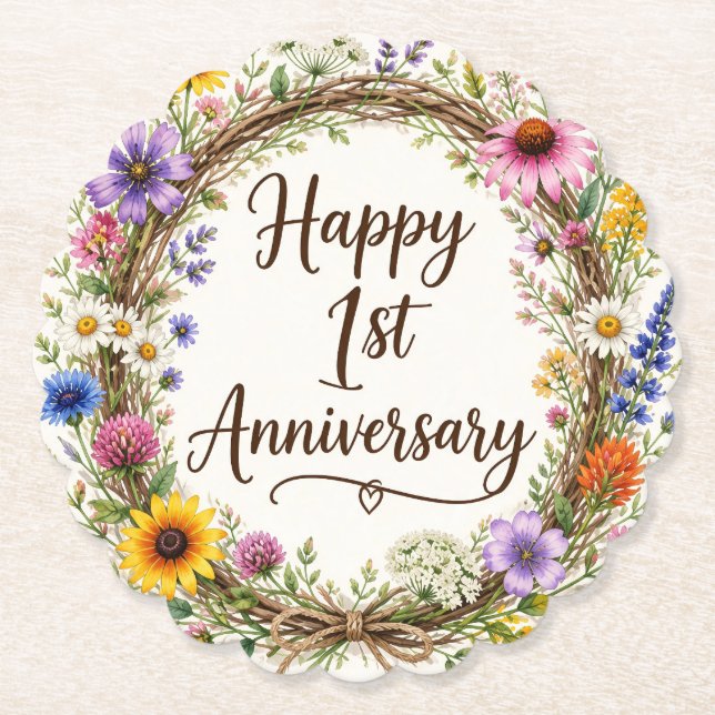 Dessous-de-verre En Papier Fleurs 1er Anniversaire (Devant)