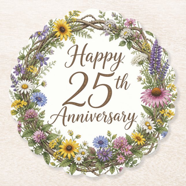 Dessous-de-verre En Papier Fleurs 25e Anniversaire (Devant)