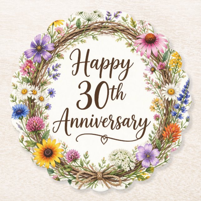 Dessous-de-verre En Papier Fleurs 30e Anniversaire (Devant)