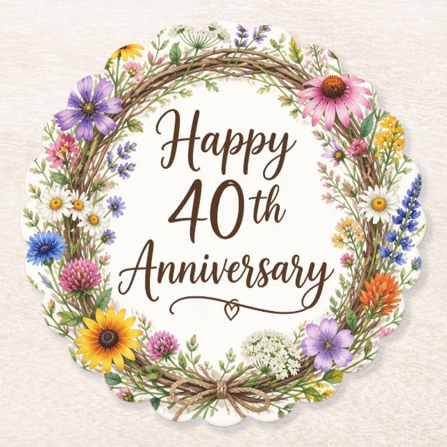 Dessous-de-verre En Papier Fleurs 40e Anniversaire (Devant)