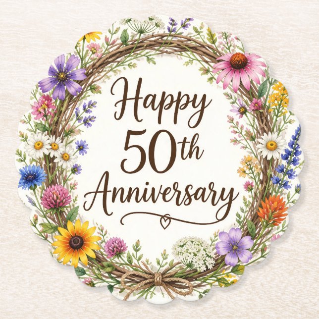 Dessous-de-verre En Papier Fleurs 50e Anniversaire (Devant)