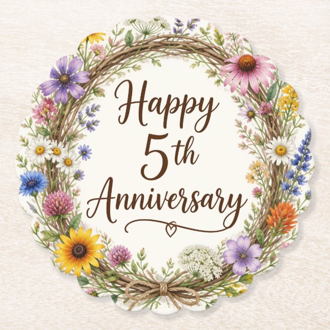 Dessous-de-verre En Papier Fleurs 5e Anniversaire (Devant)