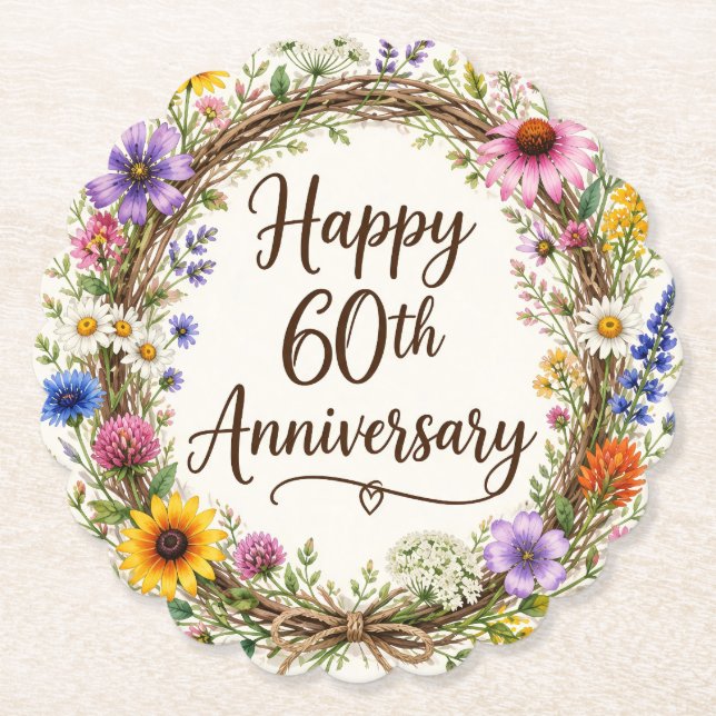 Dessous-de-verre En Papier Fleurs 60e Anniversaire  (Devant)