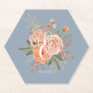 Dessous-de-verre En Papier Fleurs aquarelles roses pêche bleu poussiéreux ros