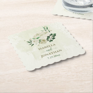 Dessous-de-verre En Papier Fleurs blanches d'ivoire mariage