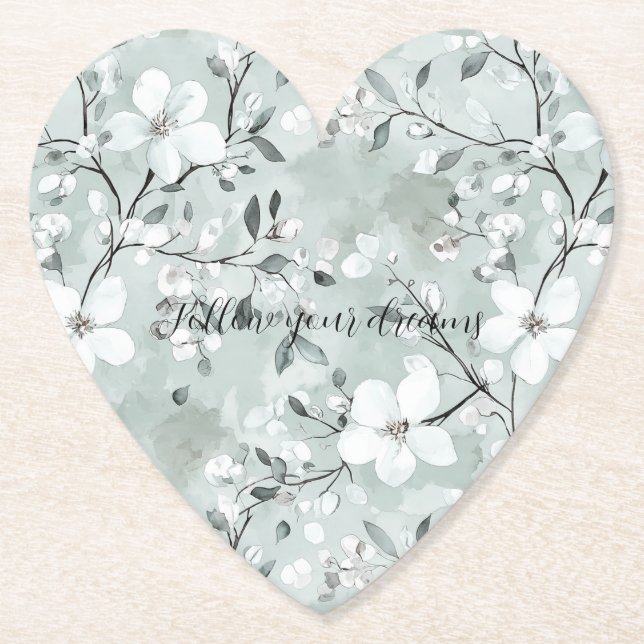 Dessous-de-verre En Papier Fleurs blanches gris chic (Devant)