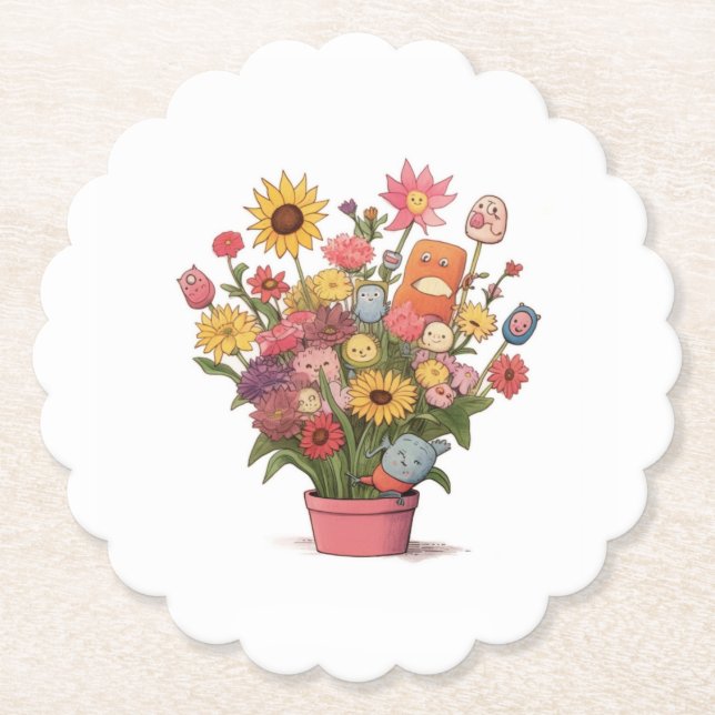 Dessous-de-verre En Papier Fleurs, bouquet, pot de fleurs (Devant)