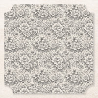 Fleurs Classiques Gravées Noir Charbon et Blanc