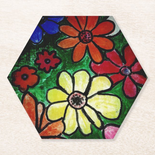 Dessous-de-verre En Papier fleurs colorées (Devant)