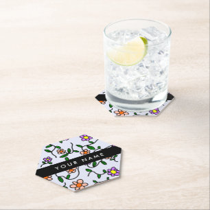 Dessous-de-verre En Papier Fleurs Colorées, Fond Bleu, Noir