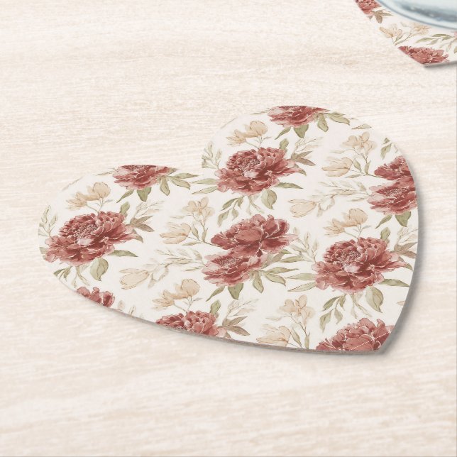 Dessous-de-verre En Papier Fleurs Crème Rouge (Incliné)