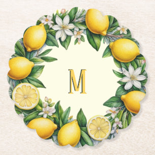 Dessous-de-verre En Papier Fleurs de fruits de citron fraîches Citron Monogra