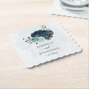 Dessous-de-verre En Papier fleurs de marine bleu clair mariage