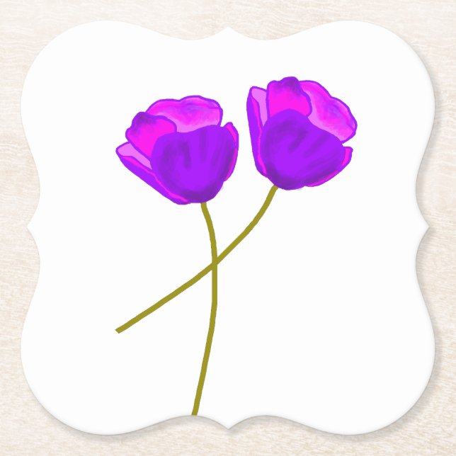 Dessous-de-verre En Papier Fleurs de pavot pourpres (Devant)