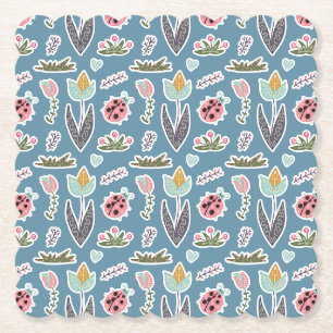 Dessous-de-verre En Papier Fleurs de printemps et Motif de coccinelle