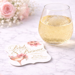 Dessous-de-verre En Papier Fleurs de rose en or et Bridal Shower au Prosecco