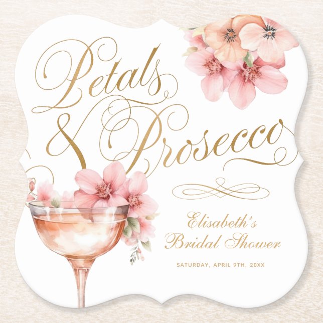 Dessous-de-verre En Papier Fleurs de rose et prosecco pour une baby shower (Devant)
