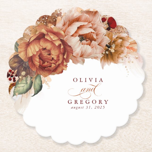 Dessous-de-verre En Papier Fleurs de Terracotta Herbe de Pampas Élégant Bohèm (Devant)