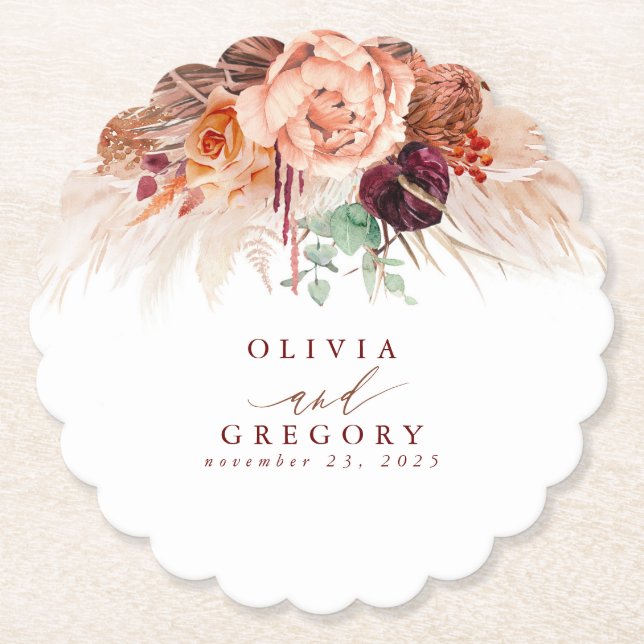 Dessous-de-verre En Papier Fleurs de terre cuite Élégant gazon de Pampas Trop (Devant)