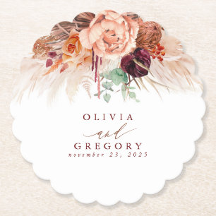 Dessous-de-verre En Papier Fleurs de terre cuite Herbe des pampas Élégant Tro