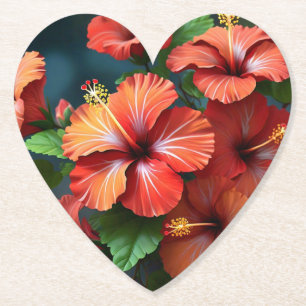 Dessous-de-verre En Papier Fleurs d'Hibiscus rouge vif-76894