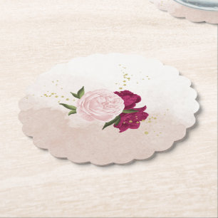 Dessous-de-verre En Papier fleurs magenta et roses verdure mariage 